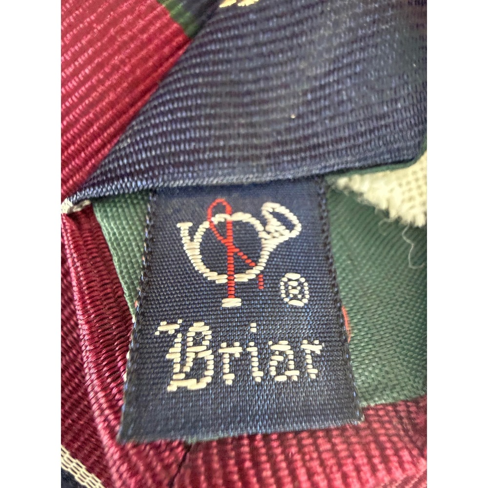Vintage Briar "Golf Club" Necktie Burgundy Navy Striped Crest Tie Silk Blend - Picture 7 of 8